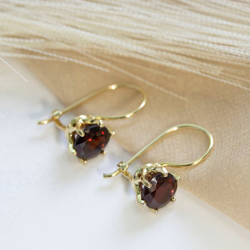Garnet Drop Earrings for Women - Handmade Gold Plated January Birthstone