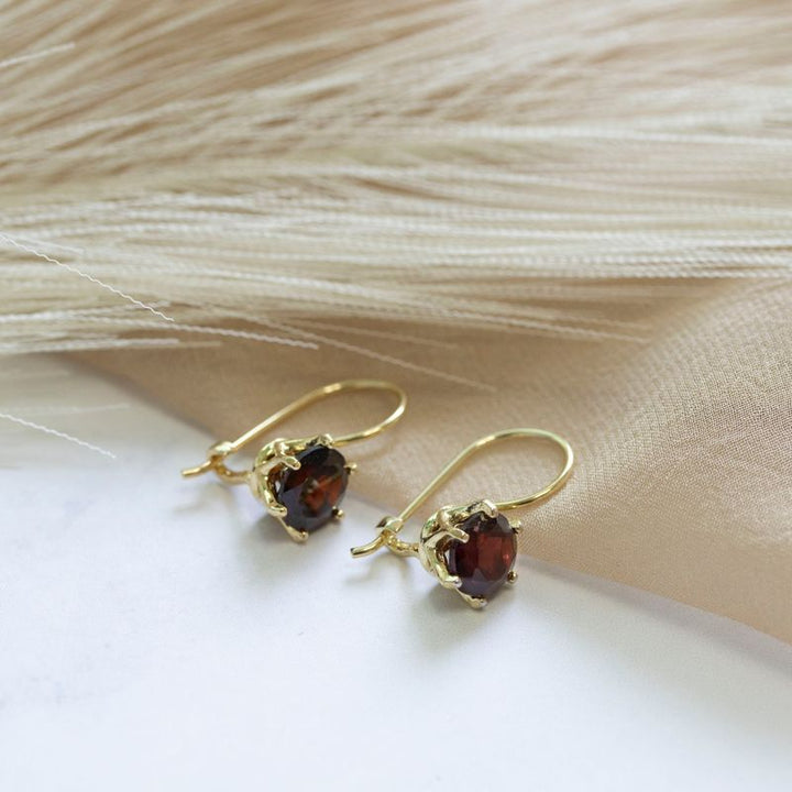 Garnet Drop Earrings for Women - Handmade Gold Plated January Birthstone