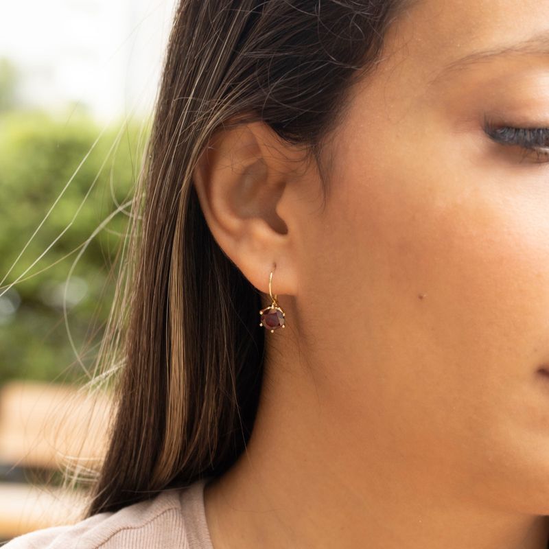 Garnet Drop Earrings for Women - Handmade Gold Plated January Birthstone