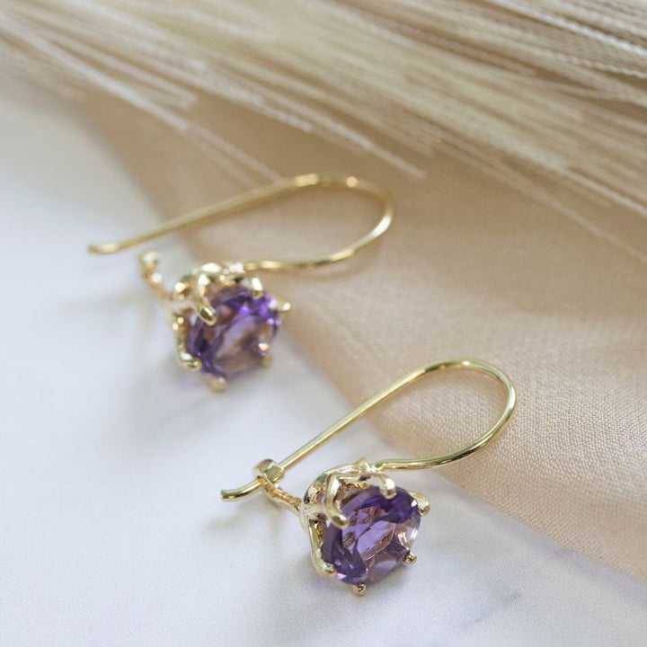 Amethyst Drop Earrings - Gold Plated Handmade Women's Jewelry