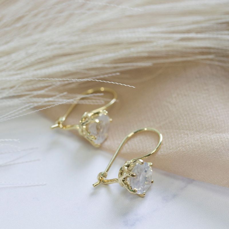 Handmade Yellow Gold Plated Moonstone Drop Earrings for Women-June Birthstone