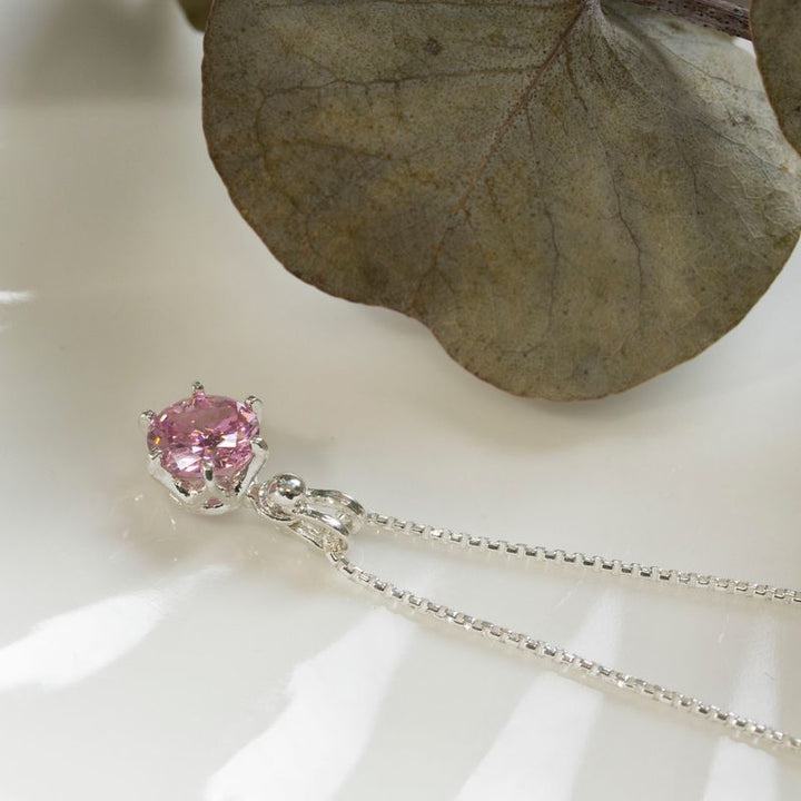 14K Gold Plated Pink Cz Pendant Necklace