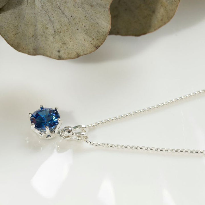 14K Gold Plated Blue Cz Pendant Necklace