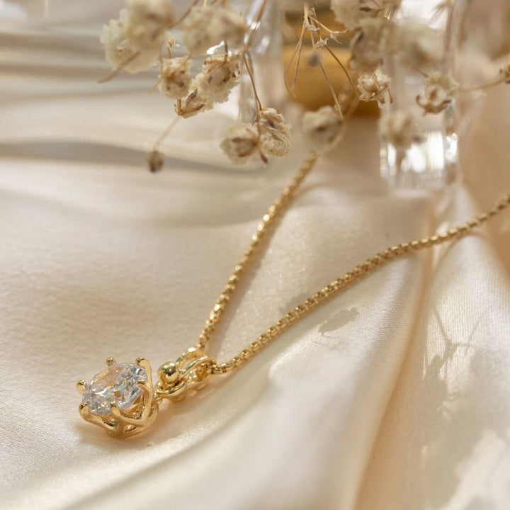 14K Gold Plated White Cz Pendant Necklace, Dec Birthstone