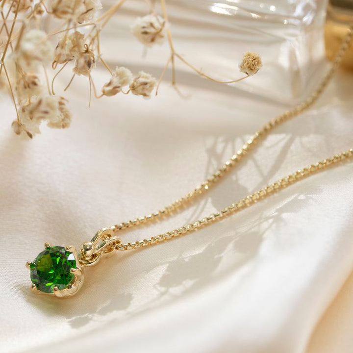 14K Gold Plated Green Cz Pendant Necklace
