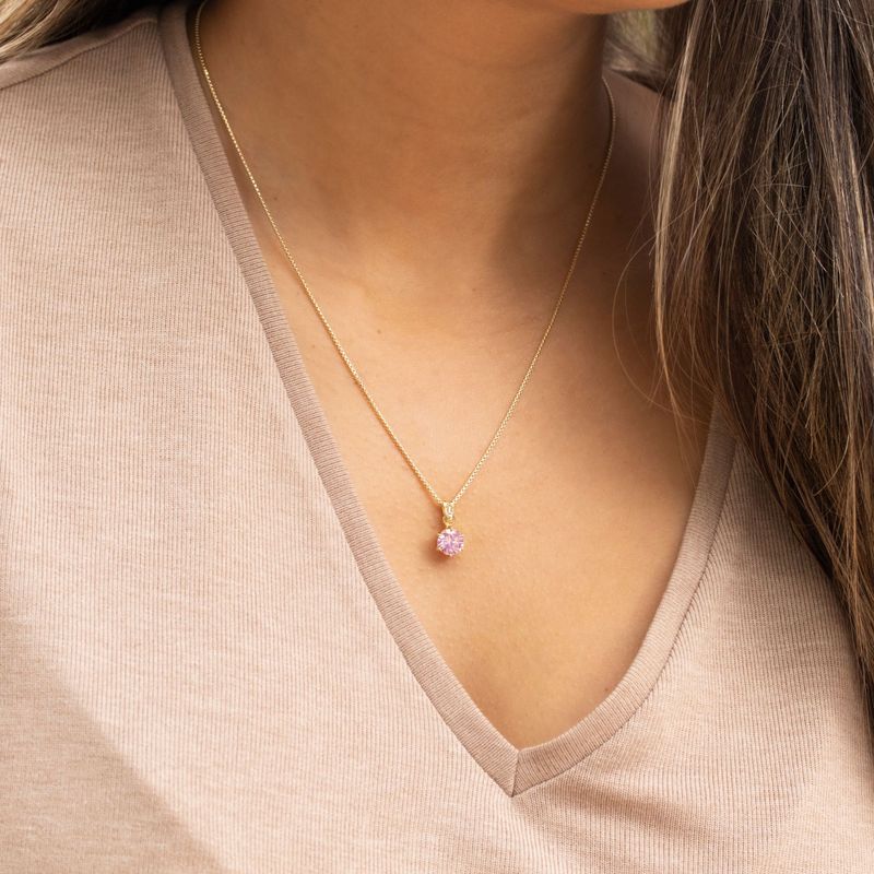 14K Gold Plated Pink Cz Pendant Necklace, Dec Birthstone