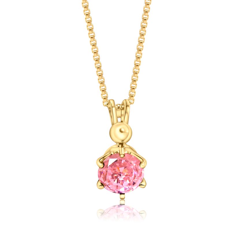 14K Gold Plated Pink Cz Pendant Necklace, Dec Birthstone