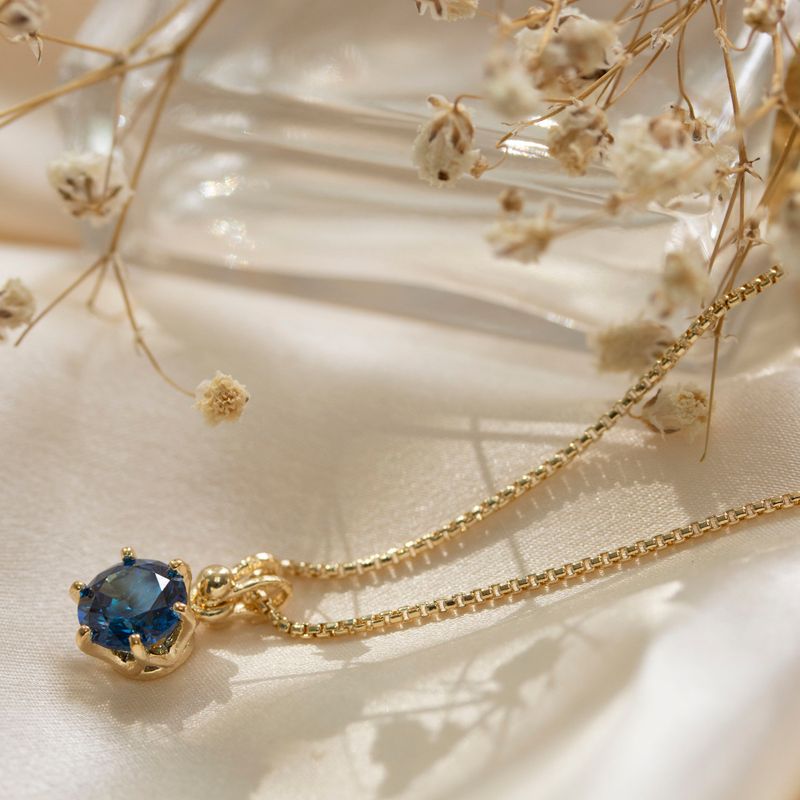 14K Gold Plated Blue Cz Pendant Necklace - Dec Birthstone