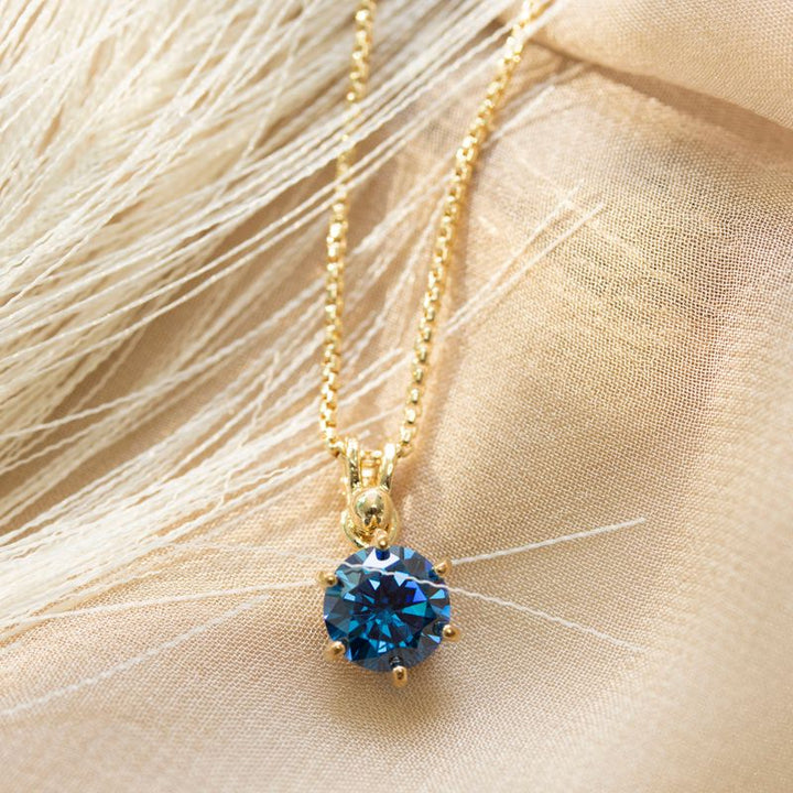 14K Gold Plated Blue Cz Pendant Necklace - Dec Birthstone