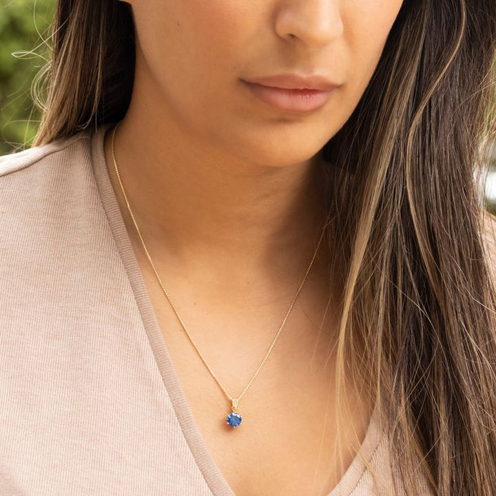 14K Gold Plated Blue Cz Pendant Necklace - Dec Birthstone