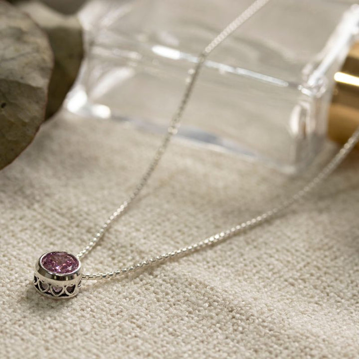 14K Gold Plated Pink Cz Pendant Necklace