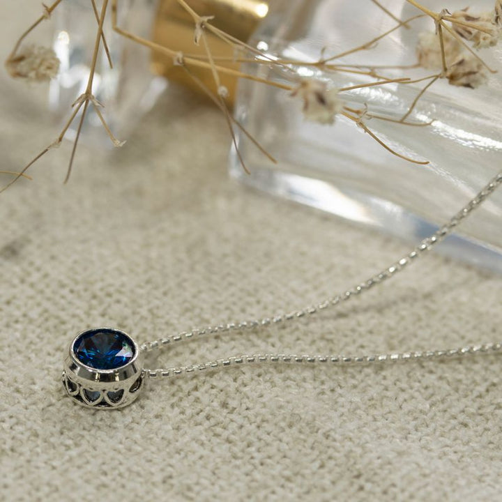 14K Gold Plated Dark Blue Cz Pendant Necklace