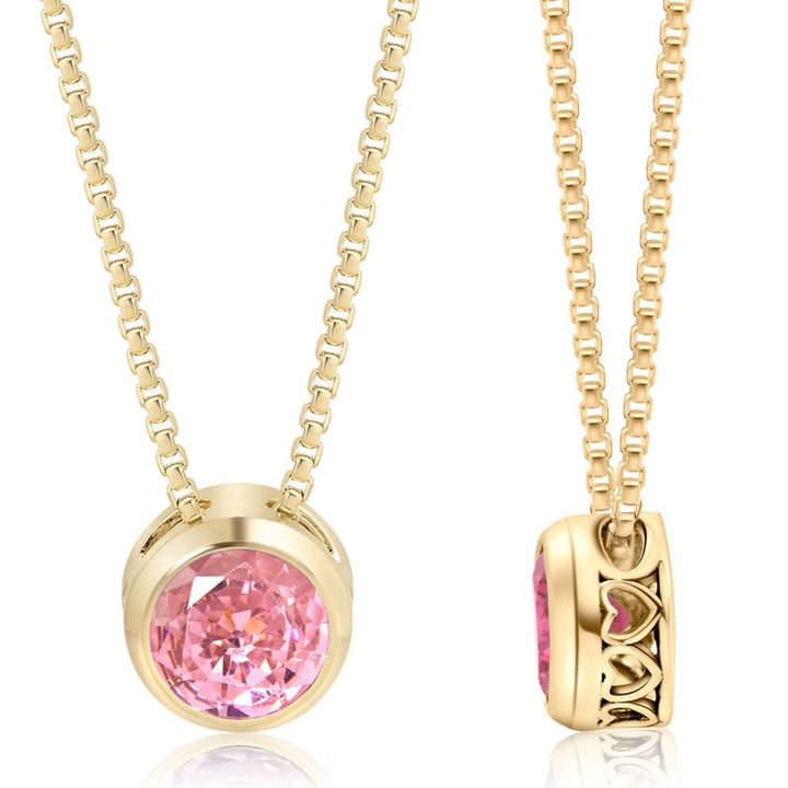 14K Gold Plated Pink Cz Pendant Necklace, December Birthstone