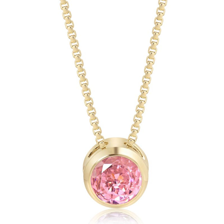 14K Gold Plated Pink Cz Pendant Necklace, December Birthstone