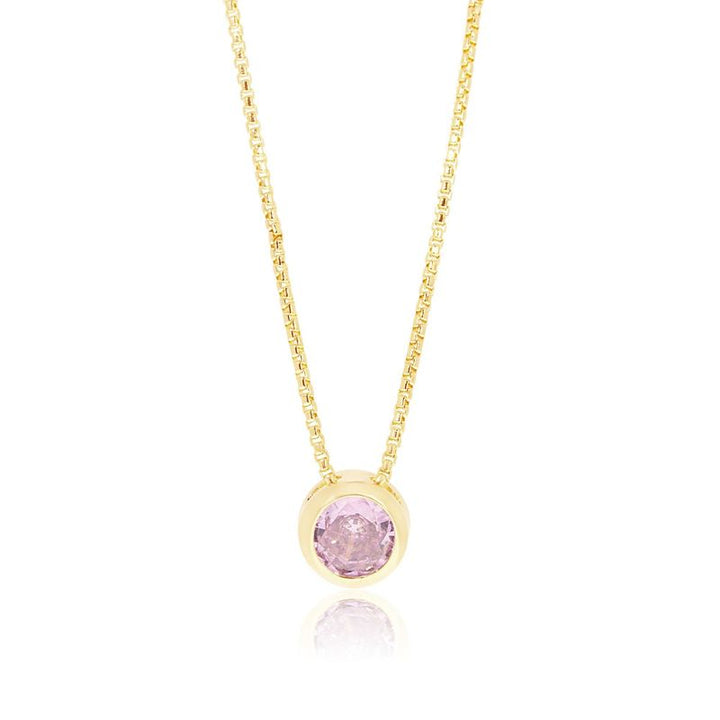 14K Gold Plated Pink Cz Pendant Necklace, December Birthstone