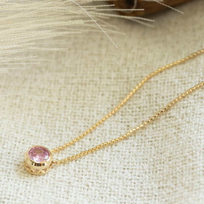 14K Gold Plated Pink Cz Pendant Necklace, December Birthstone