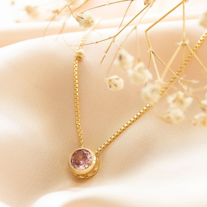 14K Gold Plated Pink Cz Pendant Necklace, December Birthstone