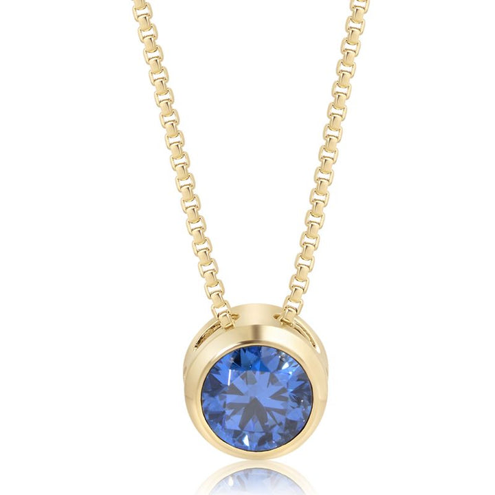 14K Gold Plated Blue Cz Pendant Necklace