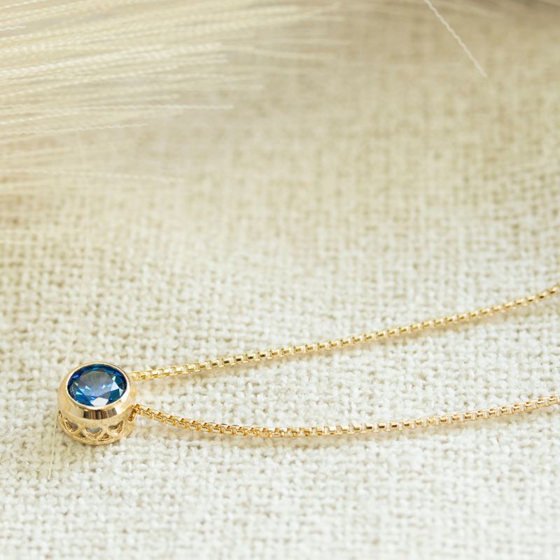 14K Gold Plated Blue Cz Pendant Necklace