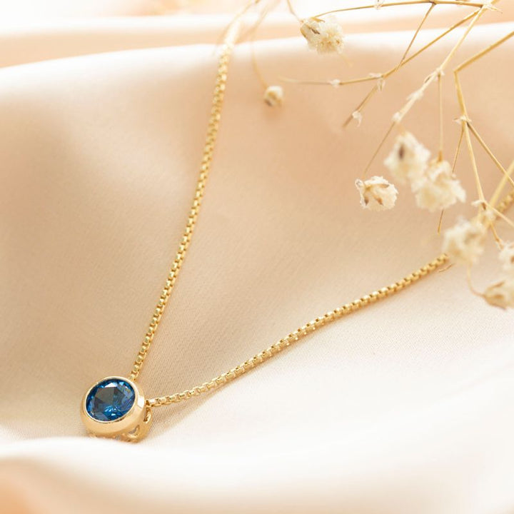 14K Gold Plated Blue Cz Pendant Necklace