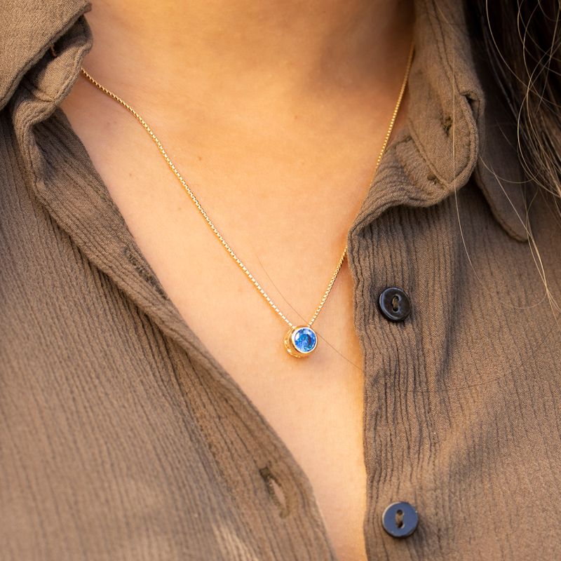 14K Gold Plated Blue Cz Pendant Necklace