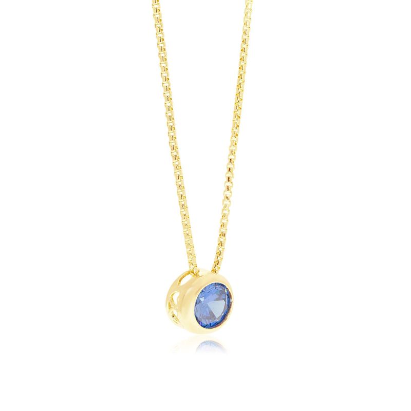 14K Gold Plated Blue Cz Pendant Necklace