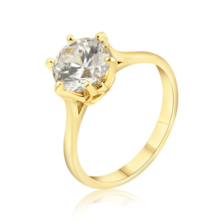 gold plated closed ring with white cz 8mm facet