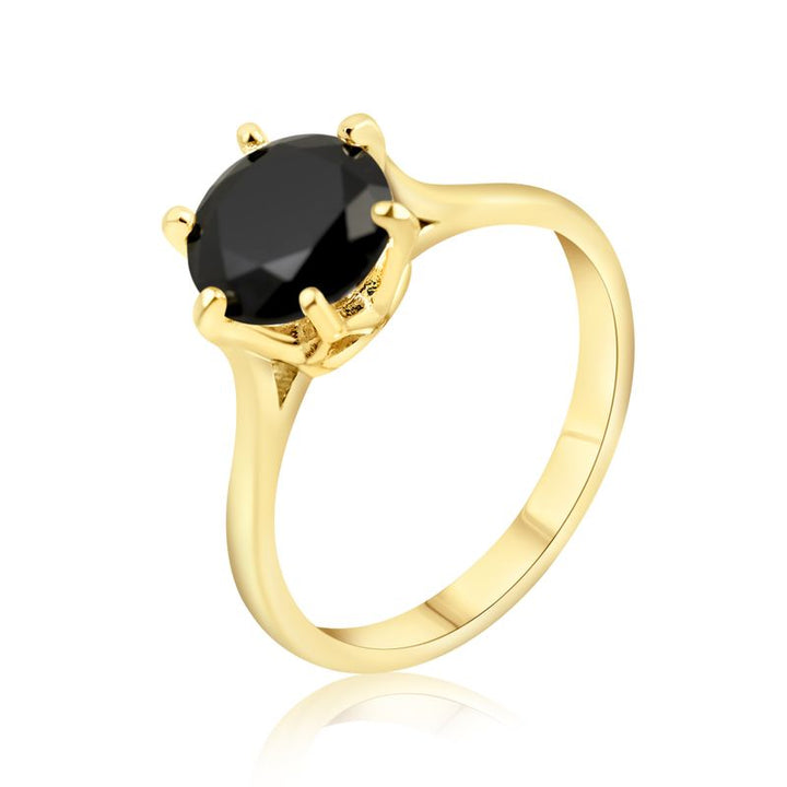 gold plated closed ring with black cz 8mm facet
