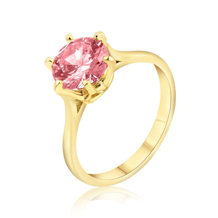 gold plated closed ring with pink cz 8mm facet