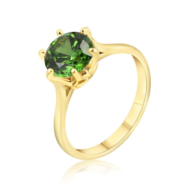 gold plated closed ring with green cz 8mm facet