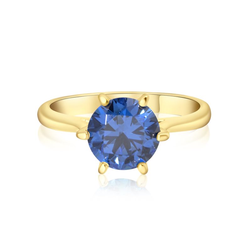 gold plated closed ring with dark blue cz 8mm facet