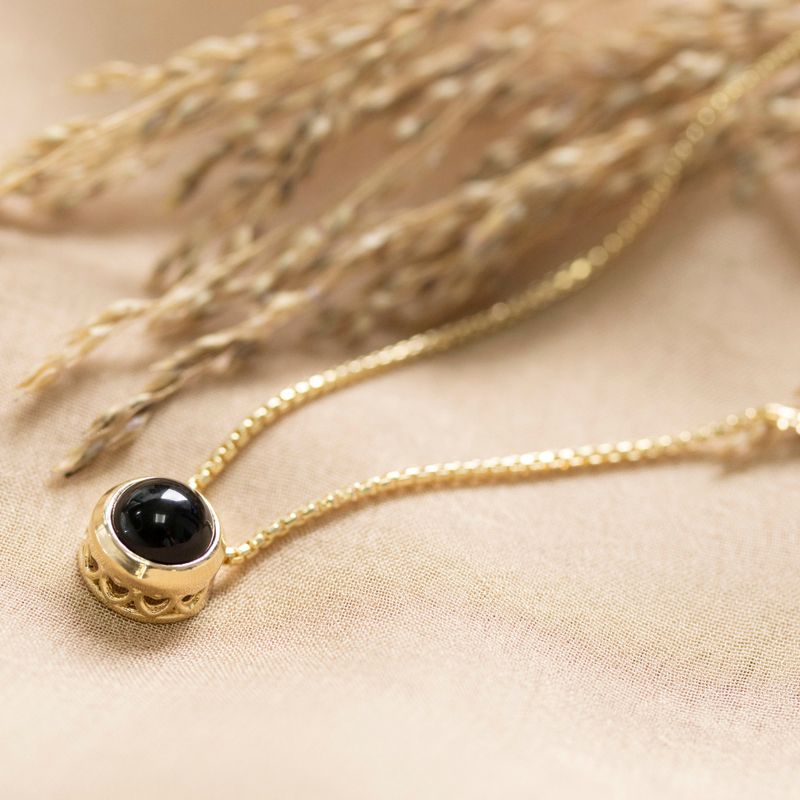 14K Gold Plated Onyx Pendant Necklace