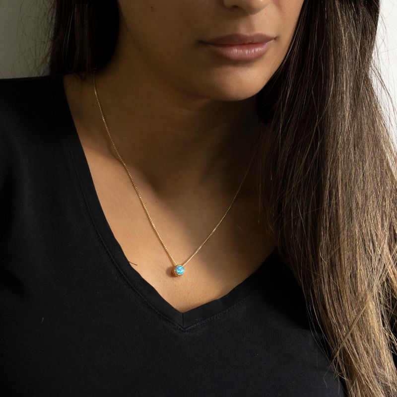 14K Gold Plated Blue Opal Pendant Necklace