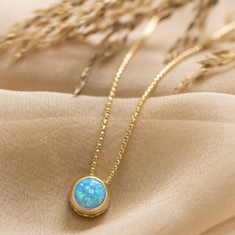 14K Gold Plated Blue Opal Pendant Necklace