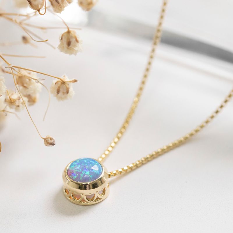 14K Gold Plated Blue Opal Pendant Necklace