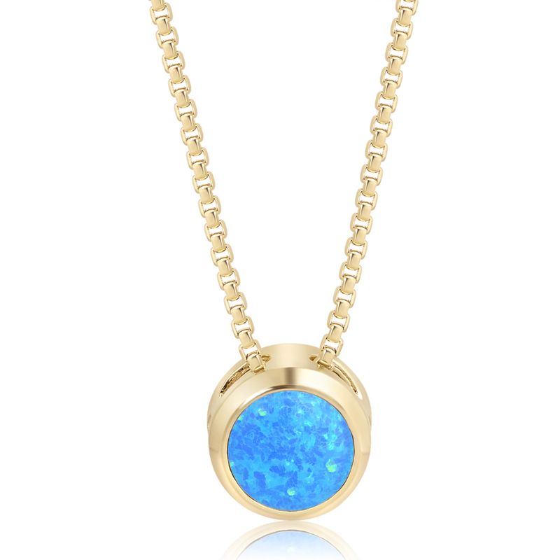 14K Gold Plated Blue Opal Pendant Necklace