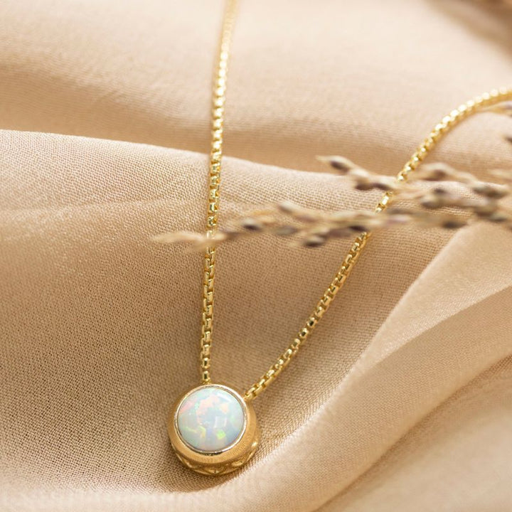 14K Gold Plated White Opal Pendant Necklace