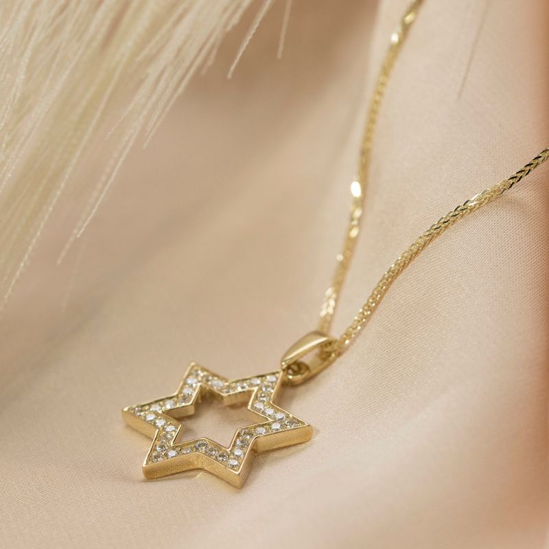 14K Gold Star of David Pendant with Cubic Zirconia