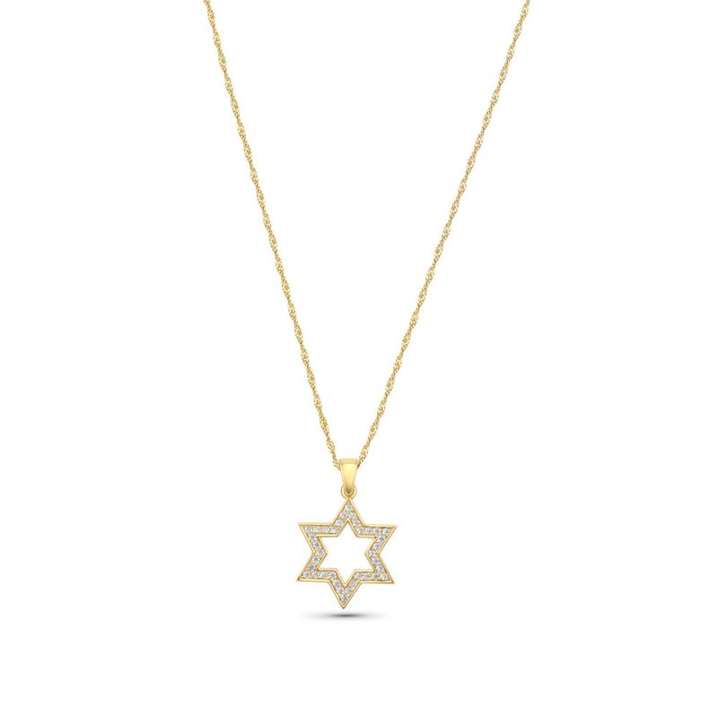 14K Gold Star of David Pendant with Cubic Zirconia