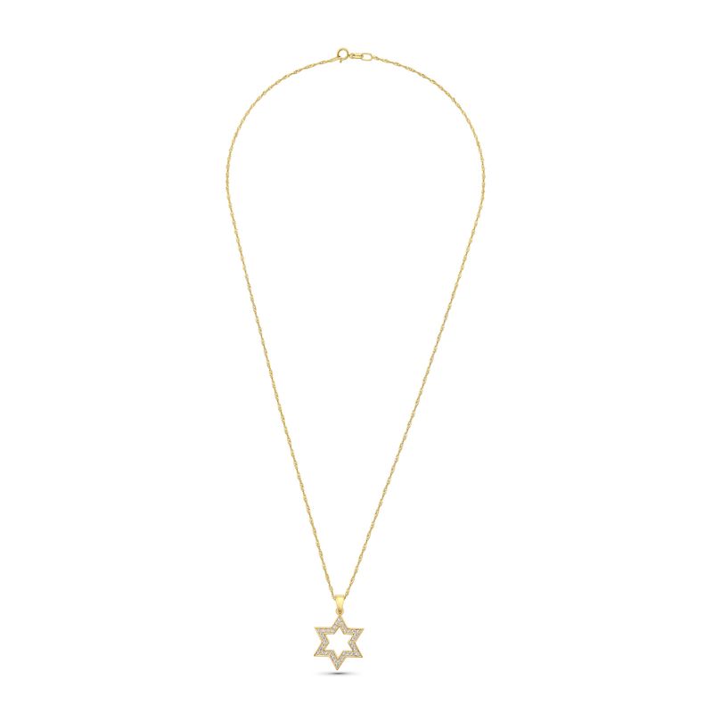 14K Gold Star of David Pendant with Cubic Zirconia