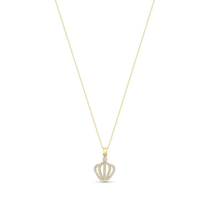 14K Gold Crown Pendant with Cubic Zirconia