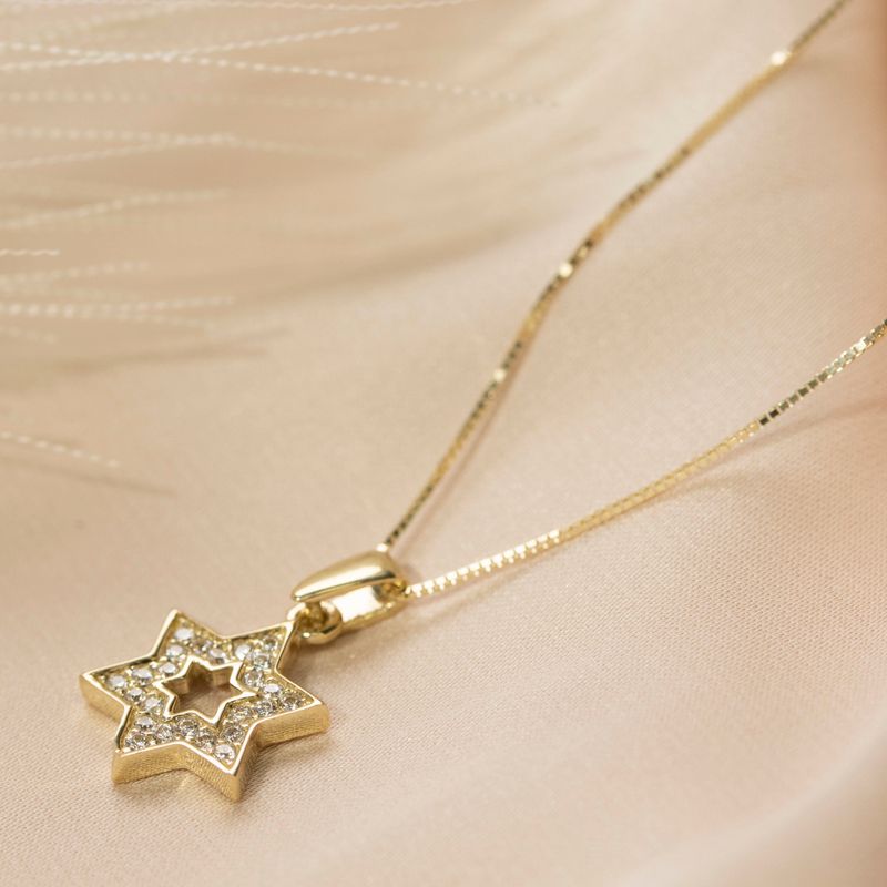 14K Gold Pendant with Star of David and Cubic Zirconia