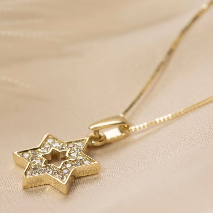 14K Gold Pendant with Star of David and Cubic Zirconia