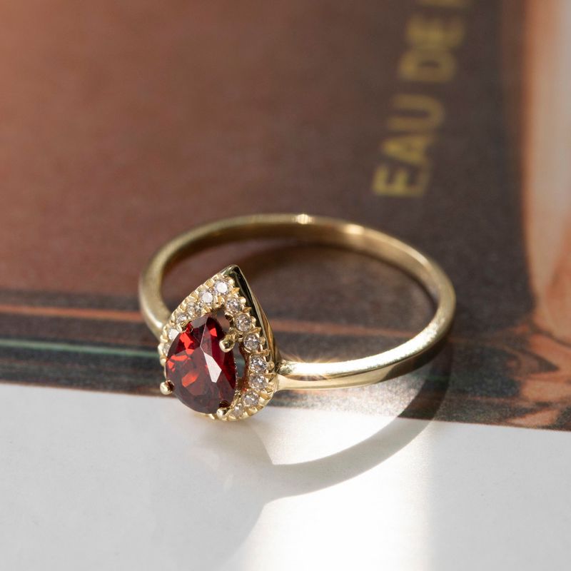 14K Gold Lisa Ring with Garnet and Cubic Zirconia