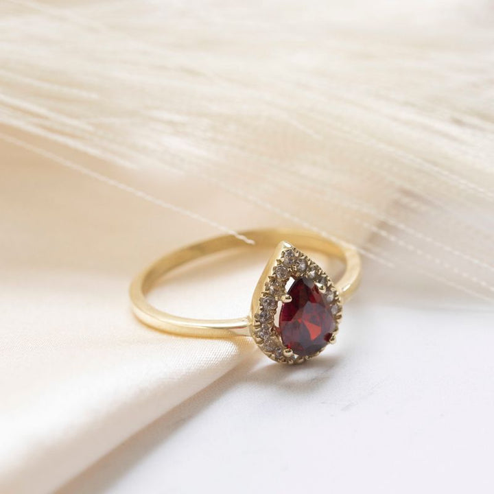 14K Gold Lisa Ring with Garnet and Cubic Zirconia