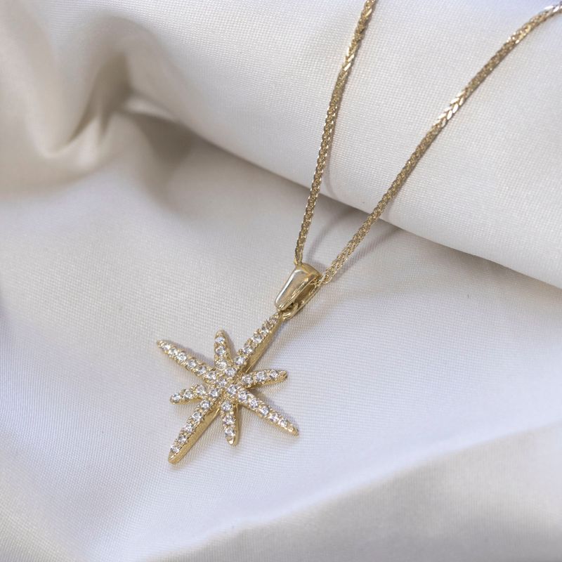 Gold Pendant North Star with Small Zirconia Stones