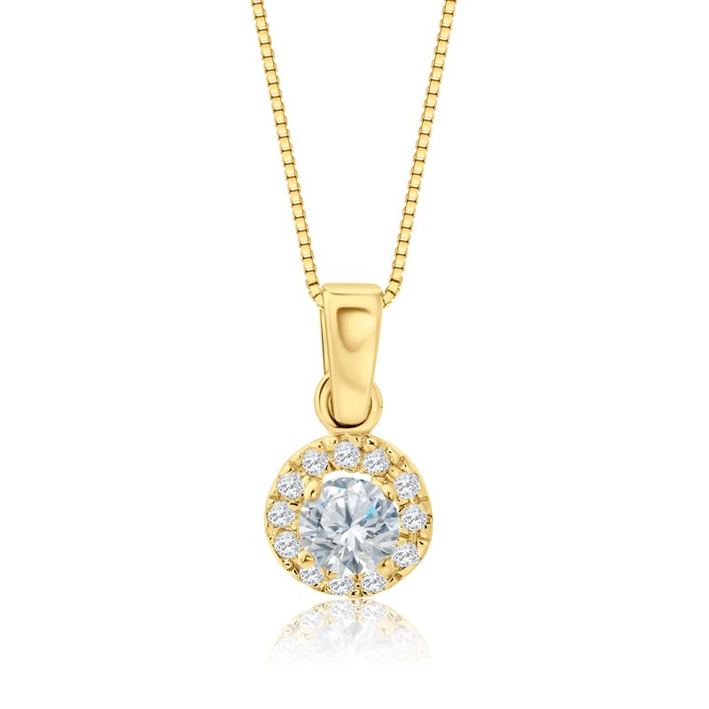 Yellow Gold Pendant Cubic Zirconia Venice Chain 42cm