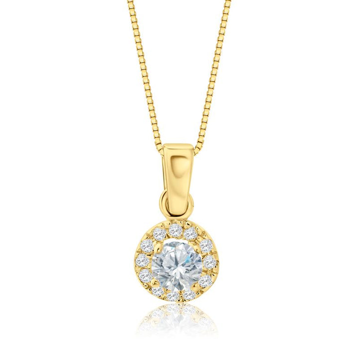 Yellow Gold Pendant Cubic Zirconia Venice Chain 42cm