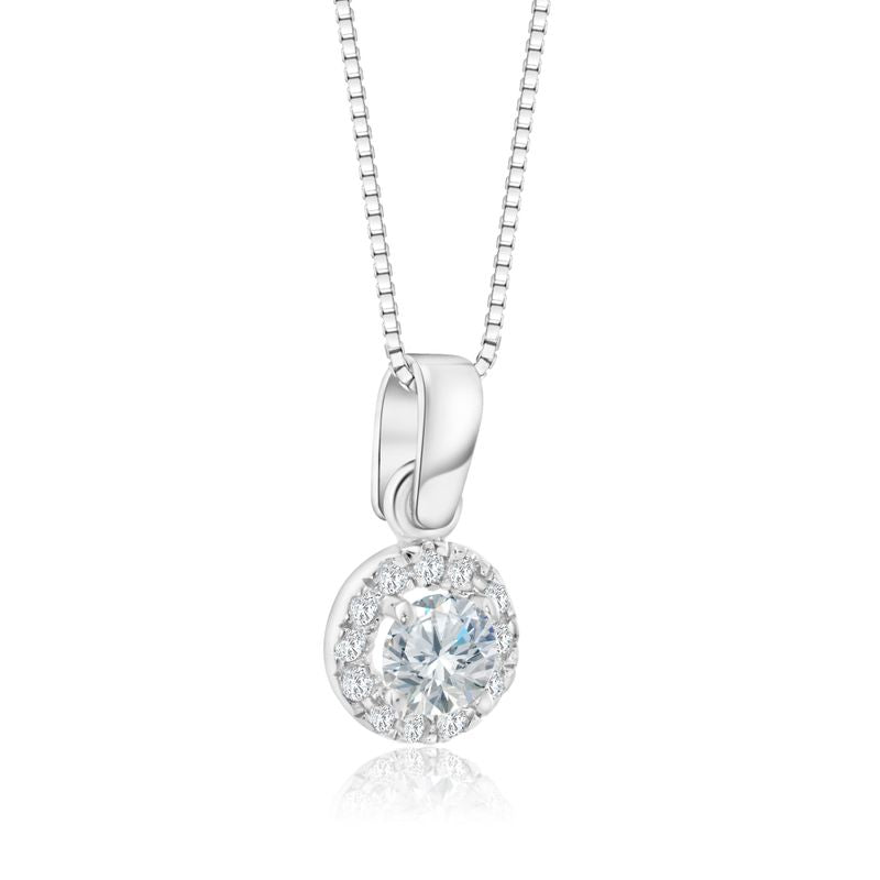 White Gold Pendant Cubic Zirconia Venice Chain 42cm