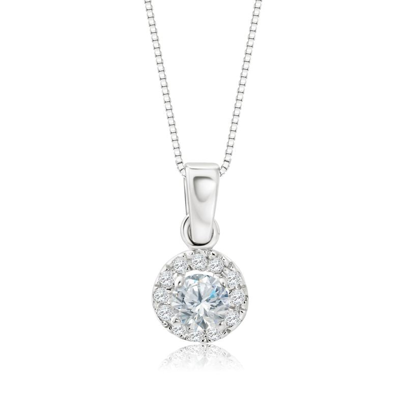 White Gold Pendant Cubic Zirconia Venice Chain 42cm